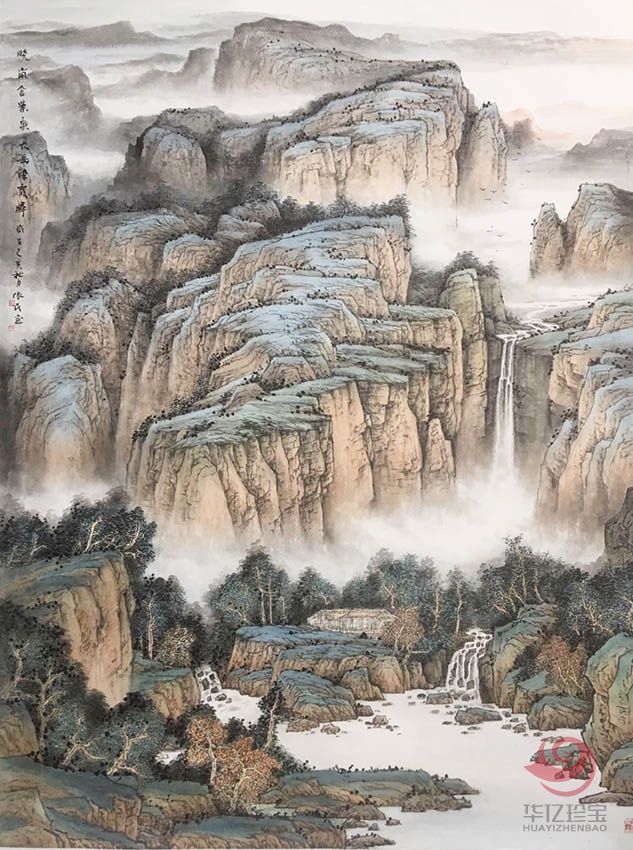 胜景工笔山水画院院长王依民作品《晓岚含紫气》