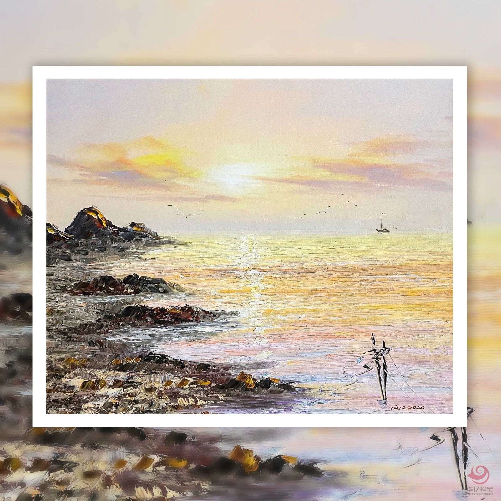 张向工金色大海油画作品  62*52cm  3平尺
