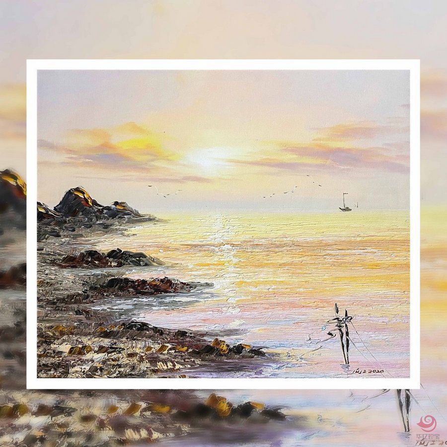 张向工金色大海油画作品  62*52cm  3平尺