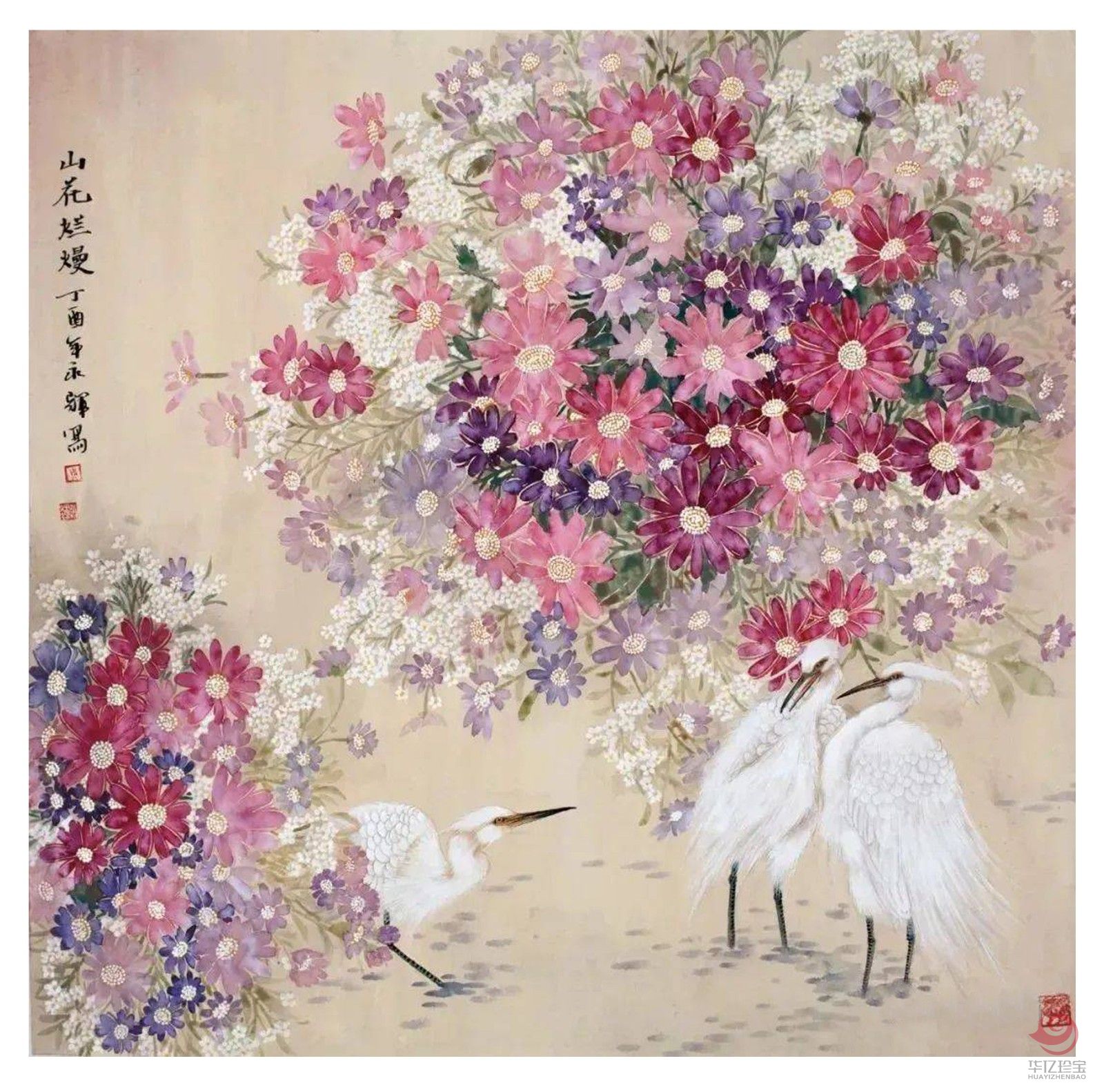 周永辉4平尺花鸟作品《山花烂熳》