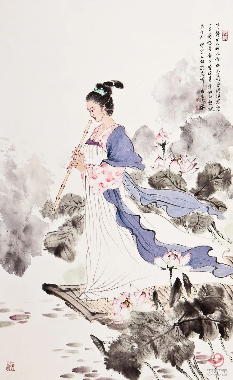 赵永夫8平尺花鸟人物作品《祥荷图》