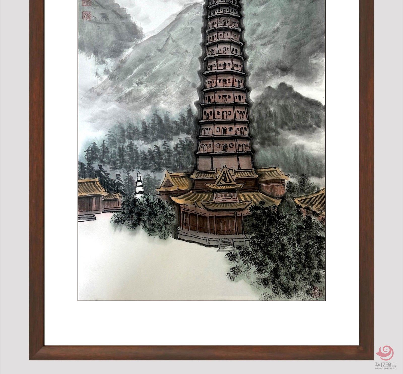 陆鹤龄8平尺山水作品《广胜寺飞虹塔》