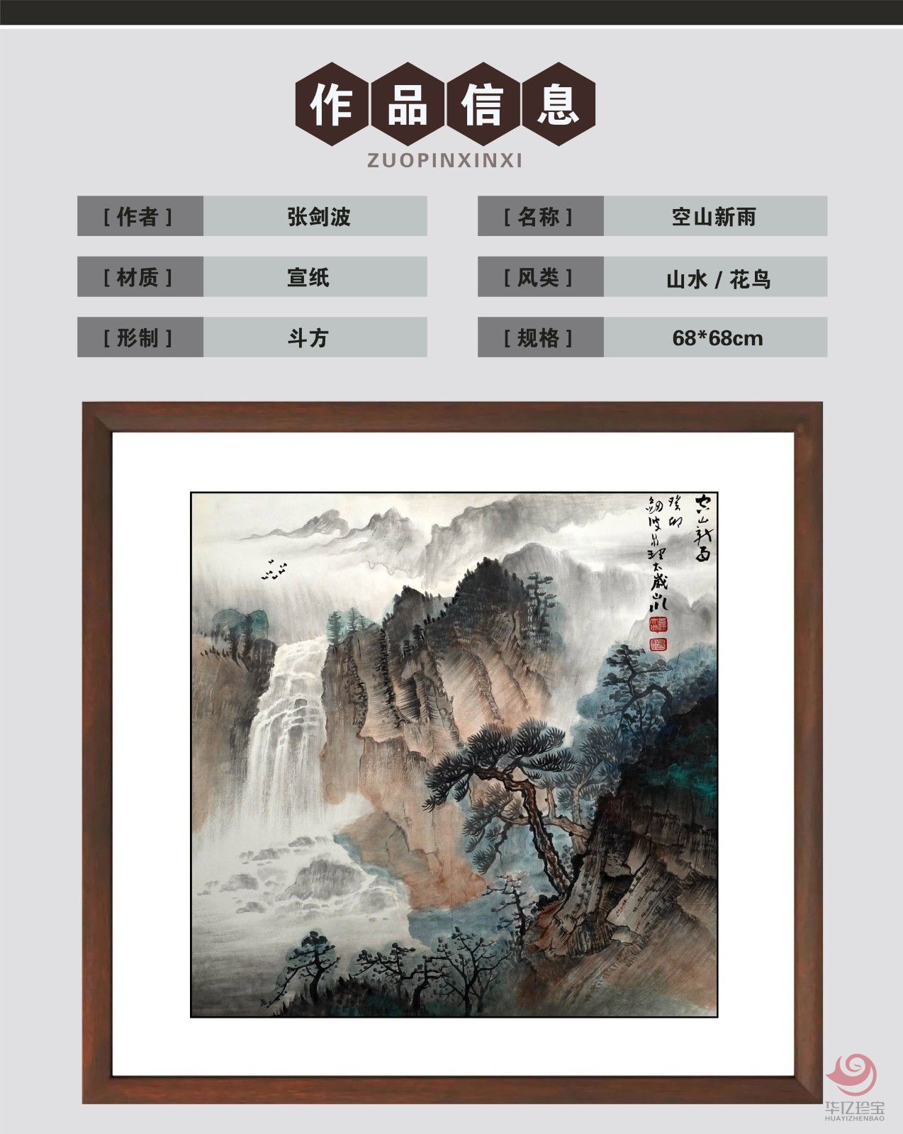 张剑波4平尺山水斗方《空山新雨》