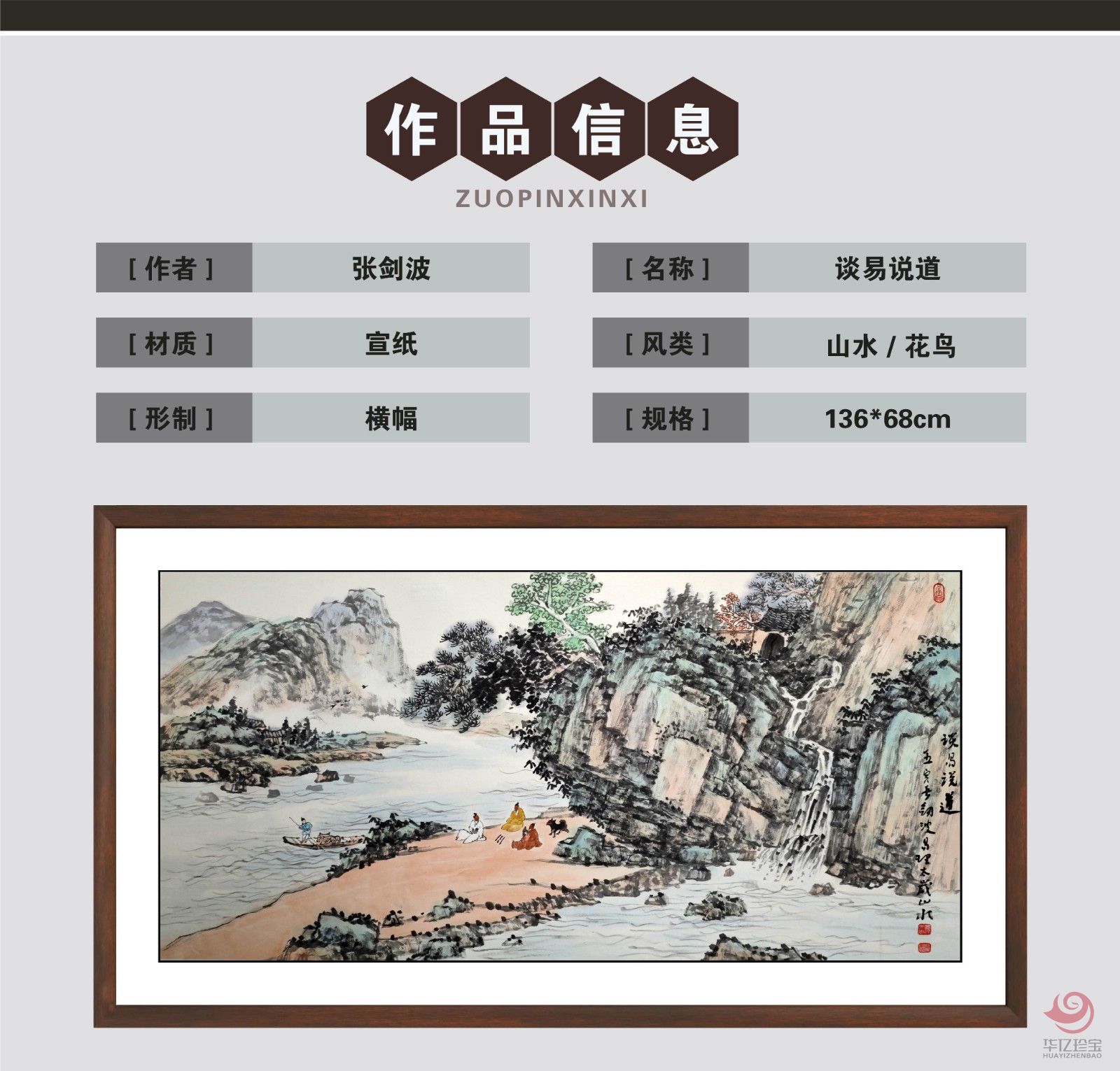 张剑波8平尺山水作品《谈易说道》