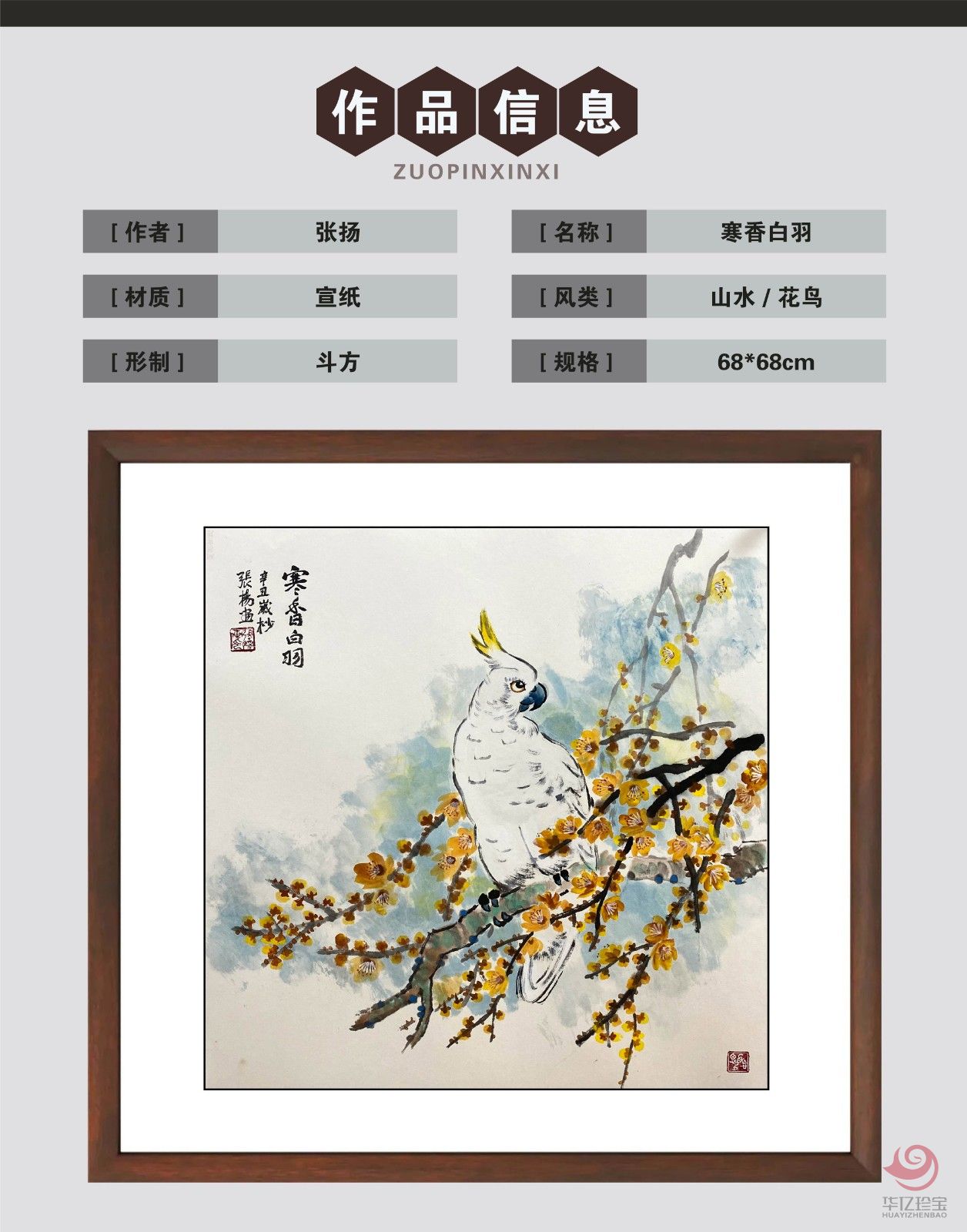 张扬4平尺花鸟作品《寒香白羽》