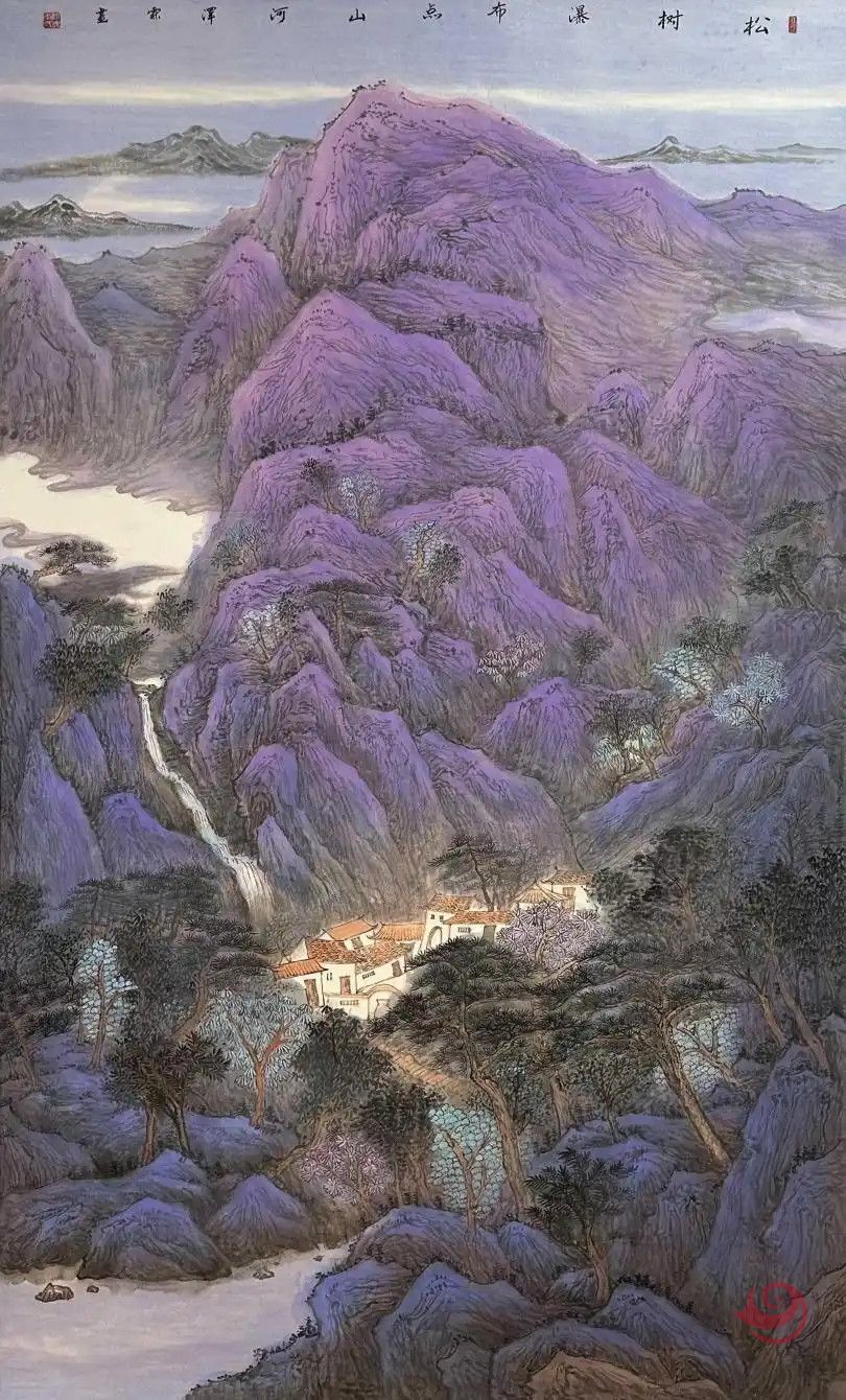 李泽霖作品《松树瀑布点山河》