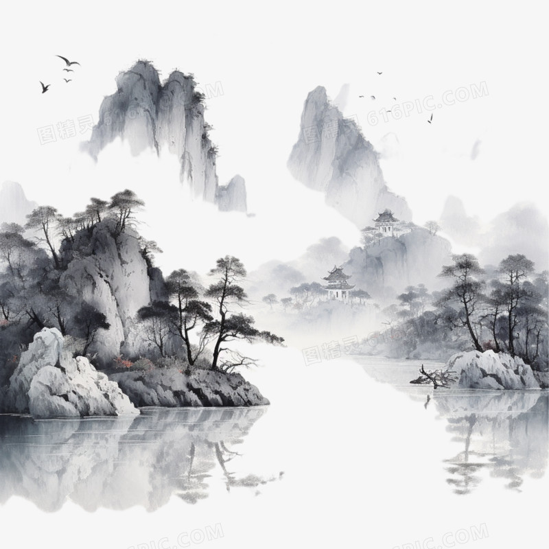 中国传统水墨山水画图片免费下载_PNG素材_编号18mine4j2_图精灵