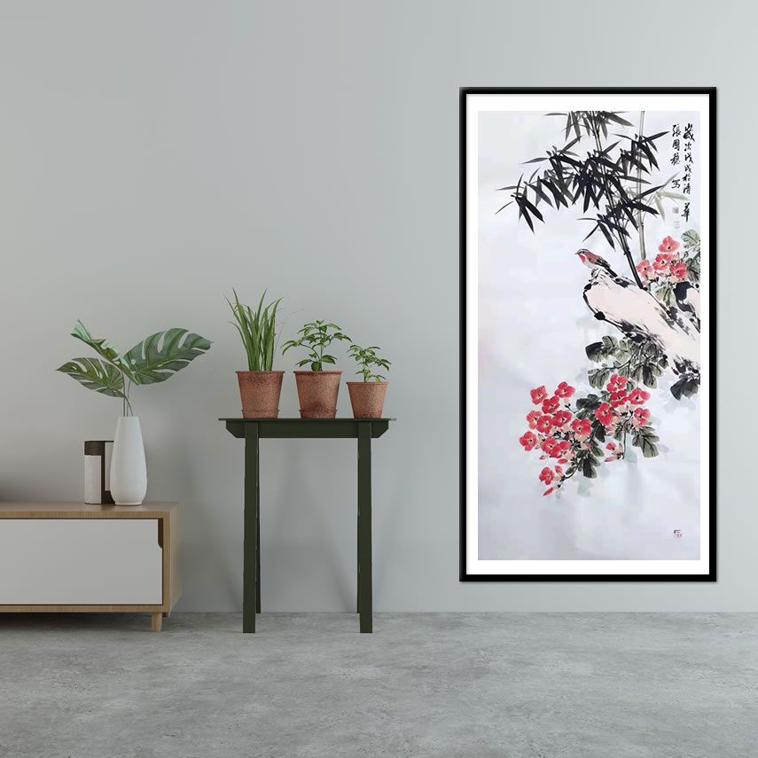 国画竹   画竹名家张国稳写意花鸟画《牵牛墨竹图》