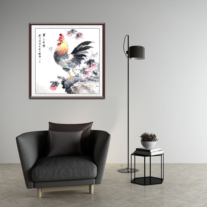 国画柿子图   吕壮丽斗方花鸟精品《事事大吉》